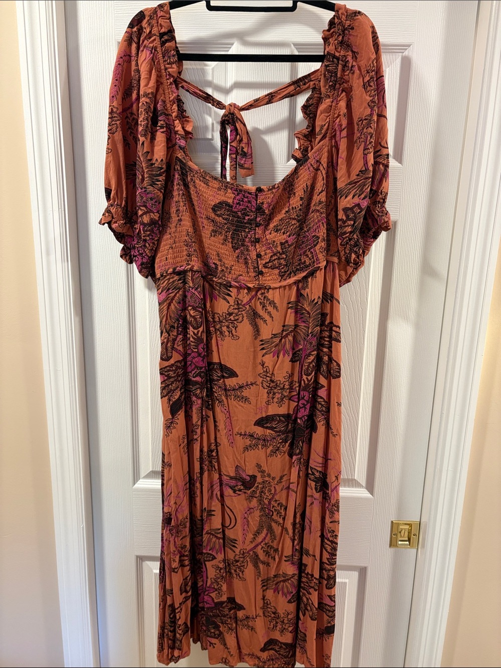 Anthropologie Rust Floral Boho Midi Dress - Chest Tie Back